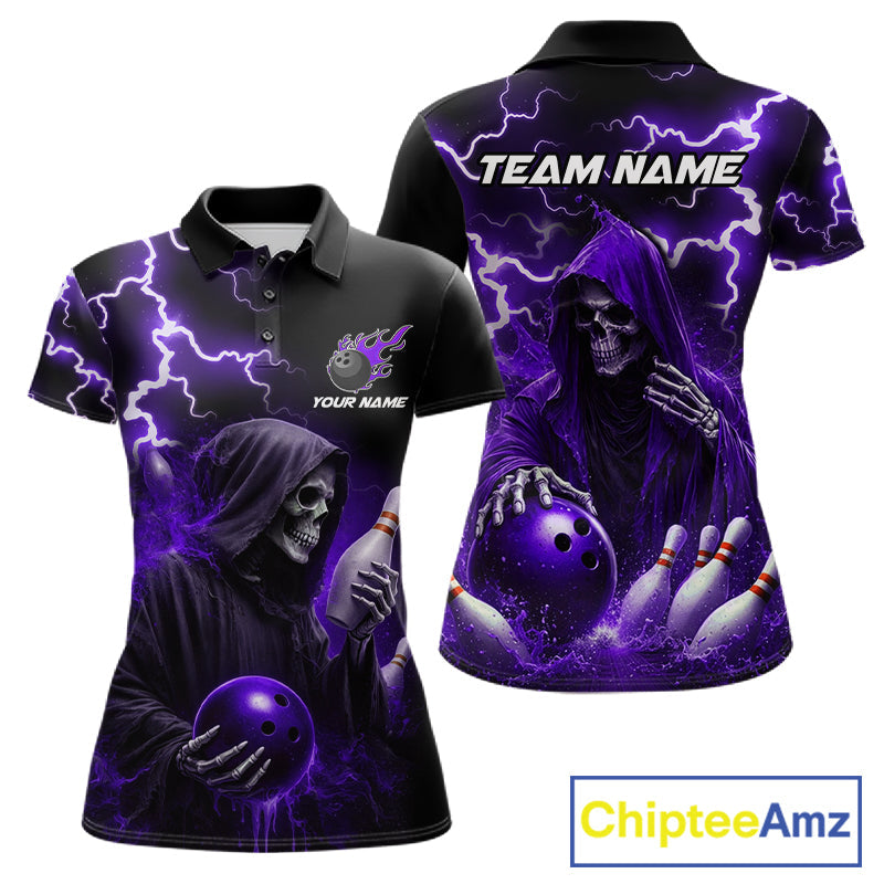 Purple Grim Reaper Bowling Shirt Custom Lightning Bowling Jersey Team Polo & 1/4 Zip
