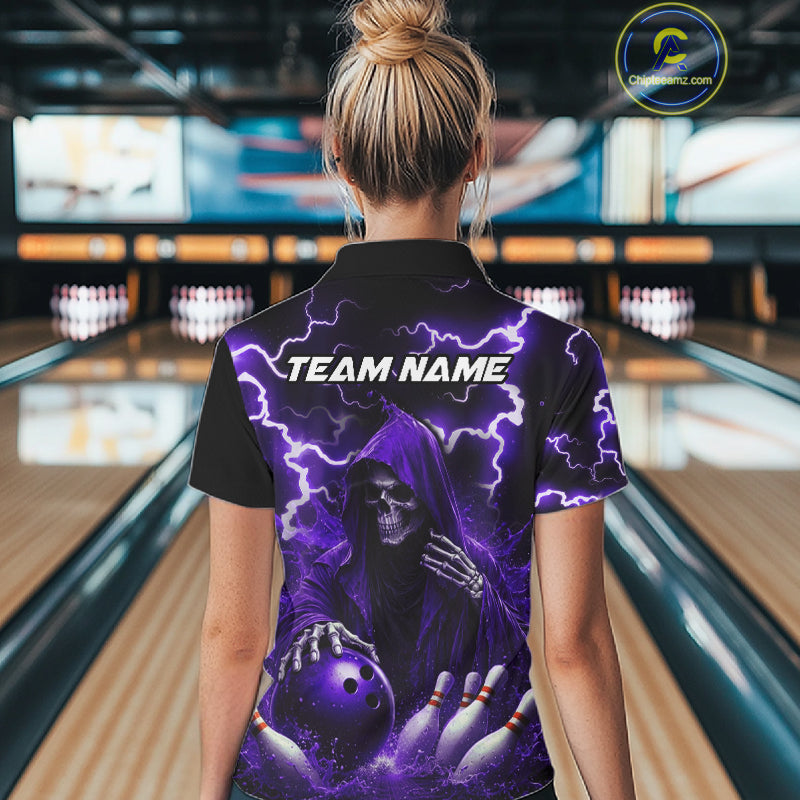 Purple Grim Reaper Bowling Shirt Custom Lightning Bowling Jersey Team Polo & 1/4 Zip