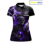 Purple Grim Reaper Bowling Shirt Custom Lightning Bowling Jersey Team Polo & 1/4 Zip