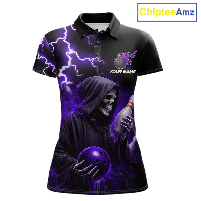 Purple Grim Reaper Bowling Shirt Custom Lightning Bowling Jersey Team Polo & 1/4 Zip