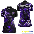 Purple Grim Reaper Bowling Shirt Custom Lightning Bowling Jersey Team Polo & 1/4 Zip