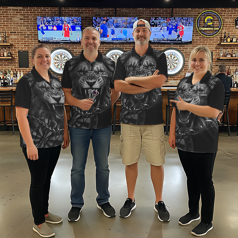 Personalized Snarling Lion Darts Polo & Quarter Zip Custom Dart Shirts, Dart Team Jersey