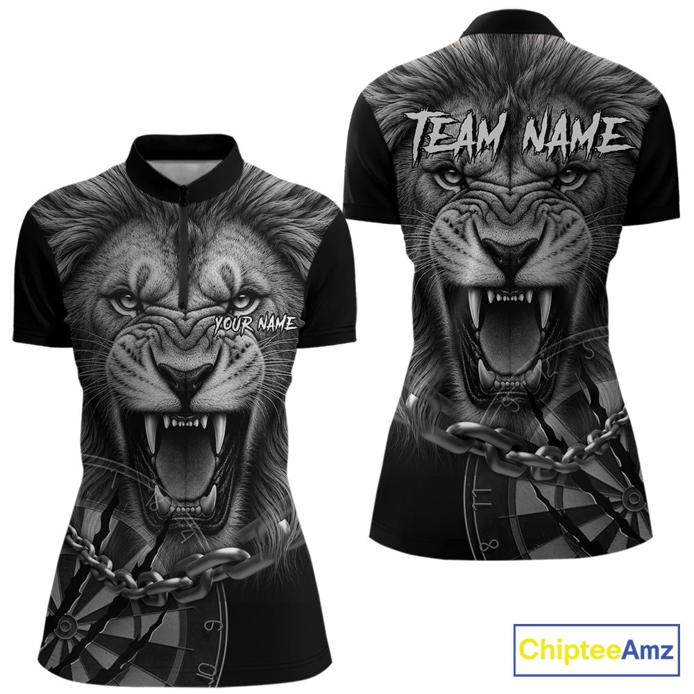 Personalized Snarling Lion Darts Polo & Quarter Zip Custom Dart Shirts, Dart Team Jersey