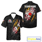Vintage Maryland Flag Bowling Hawaiian Shirt For Bowlers Custom Patriotic Bowling Team Button Up Jersey