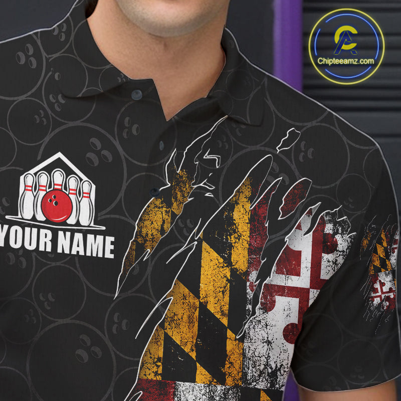 Vintage Maryland Flag Bowling Shirts Custom Patriotic Bowling Team Jersey