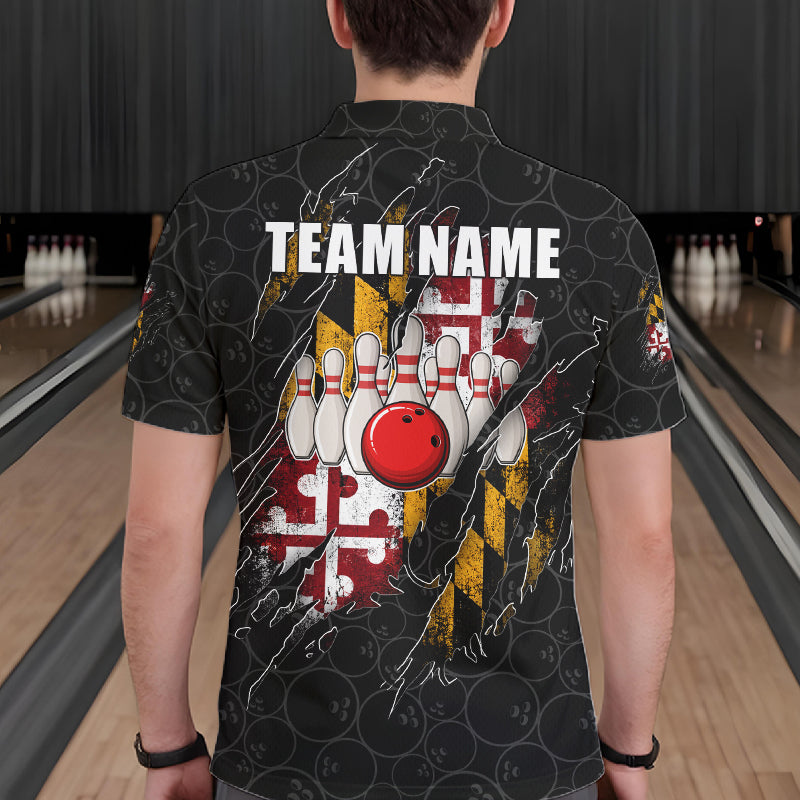 Vintage Maryland Flag Bowling Shirts Custom Patriotic Bowling Team Jersey