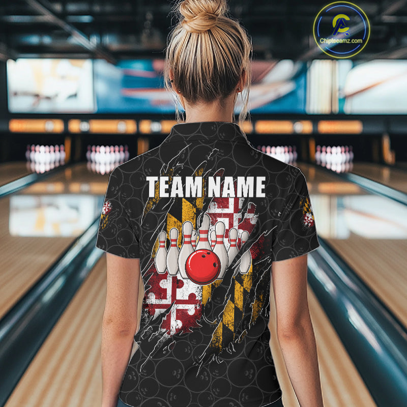 Vintage Maryland Flag Bowling Shirts Custom Patriotic Bowling Team Jersey