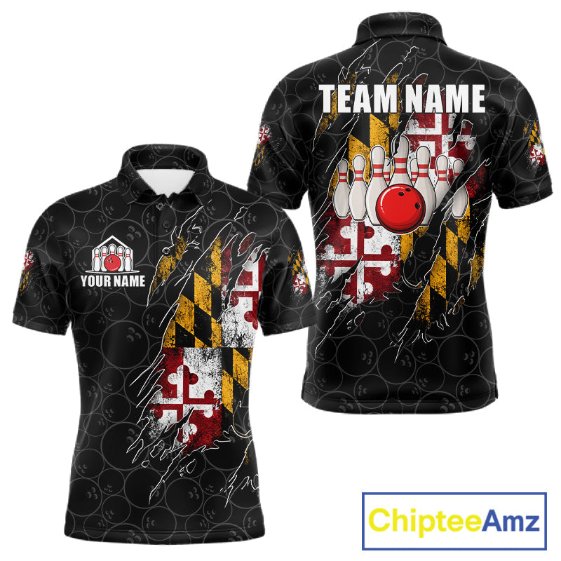 Vintage Maryland Flag Bowling Shirts Custom Patriotic Bowling Team Jersey