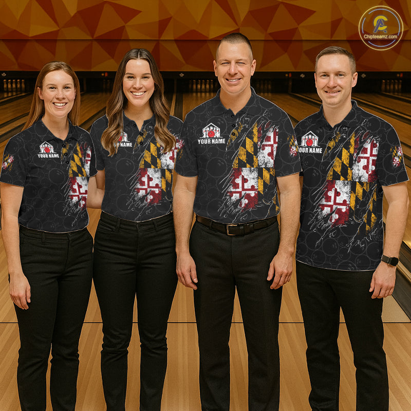 Vintage Maryland Flag Bowling Shirts Custom Patriotic Bowling Team Jersey