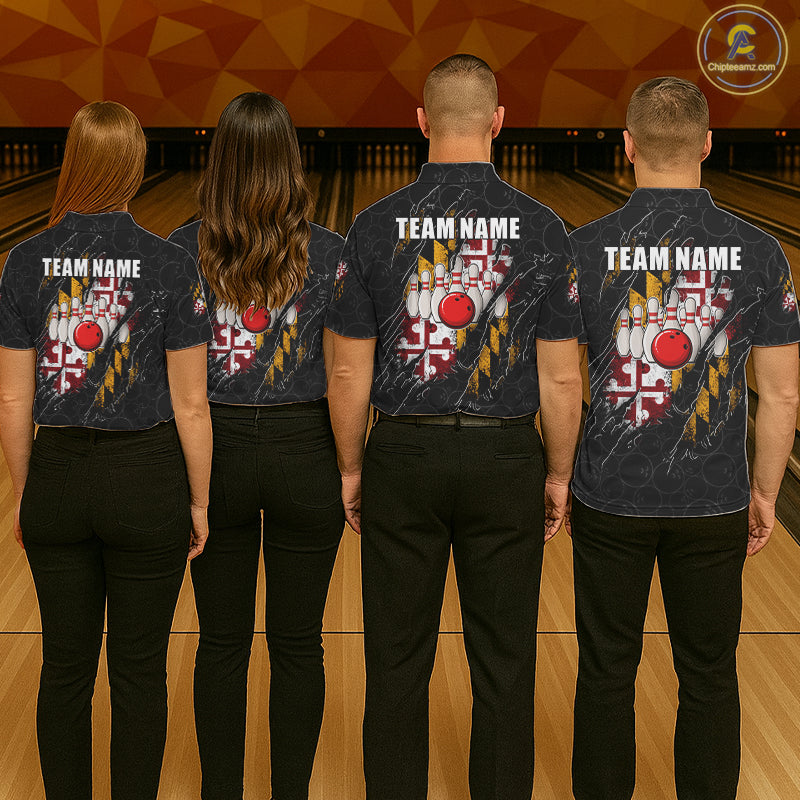 Vintage Maryland Flag Bowling Shirts Custom Patriotic Bowling Team Jersey