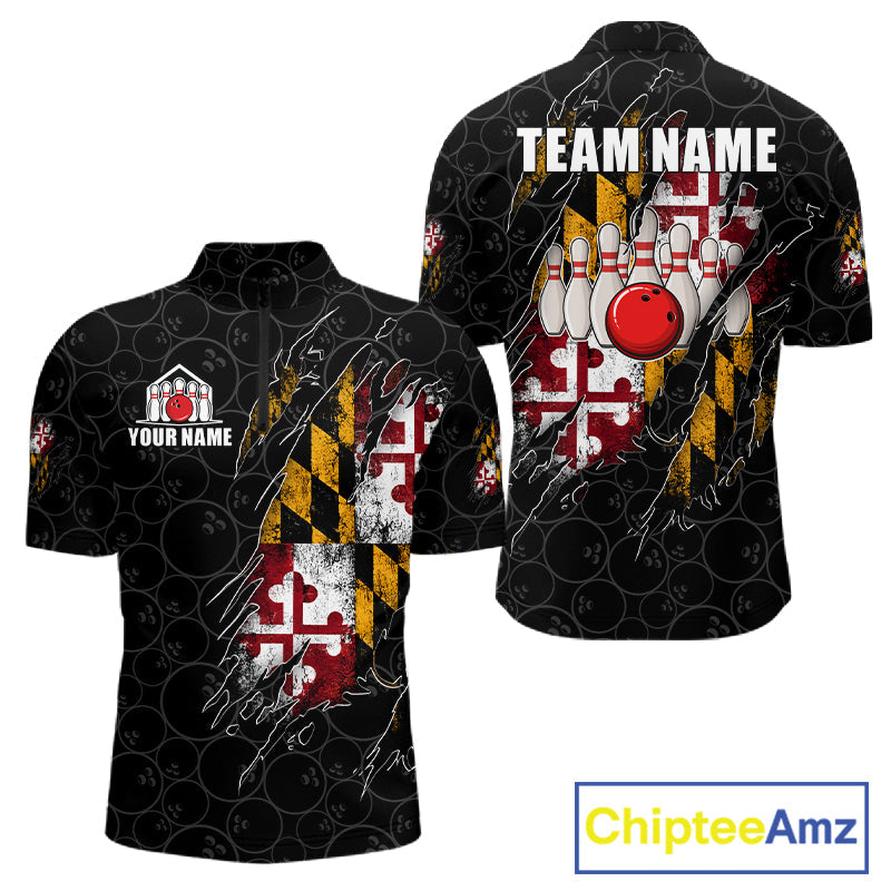 Vintage Maryland Flag Bowling Shirts Custom Patriotic Bowling Team Jersey