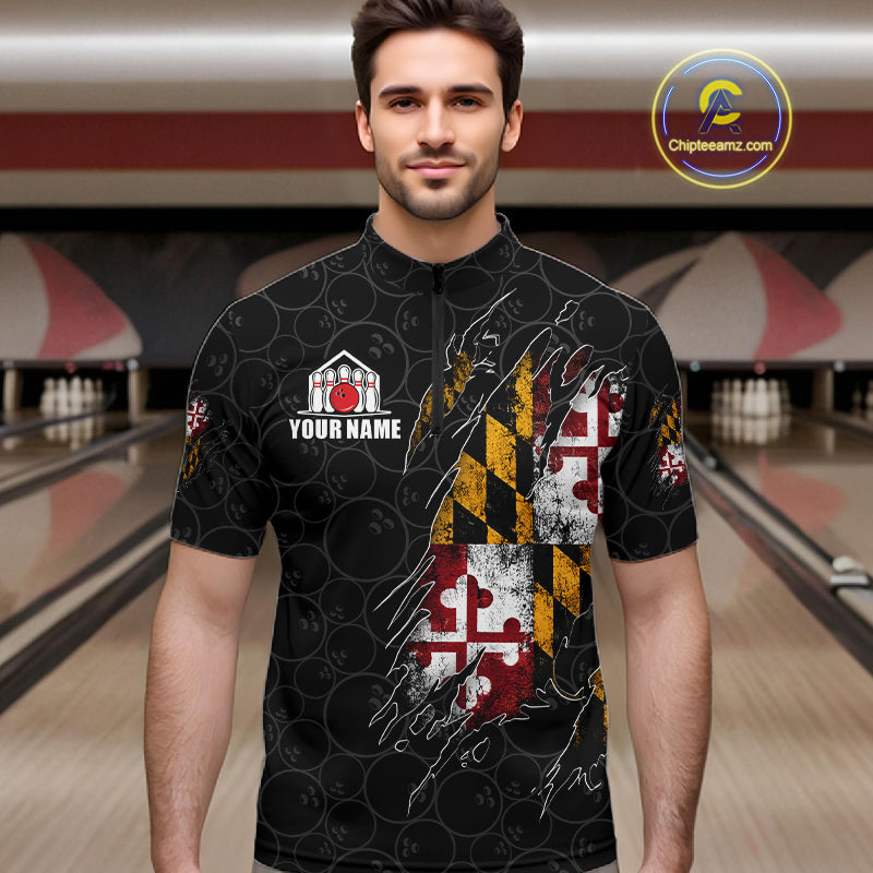 Vintage Maryland Flag Bowling Shirts Custom Patriotic Bowling Team Jersey