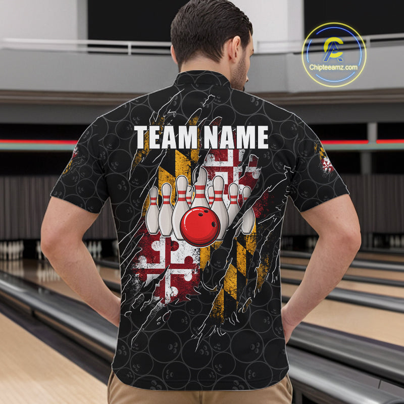 Vintage Maryland Flag Bowling Shirts Custom Patriotic Bowling Team Jersey