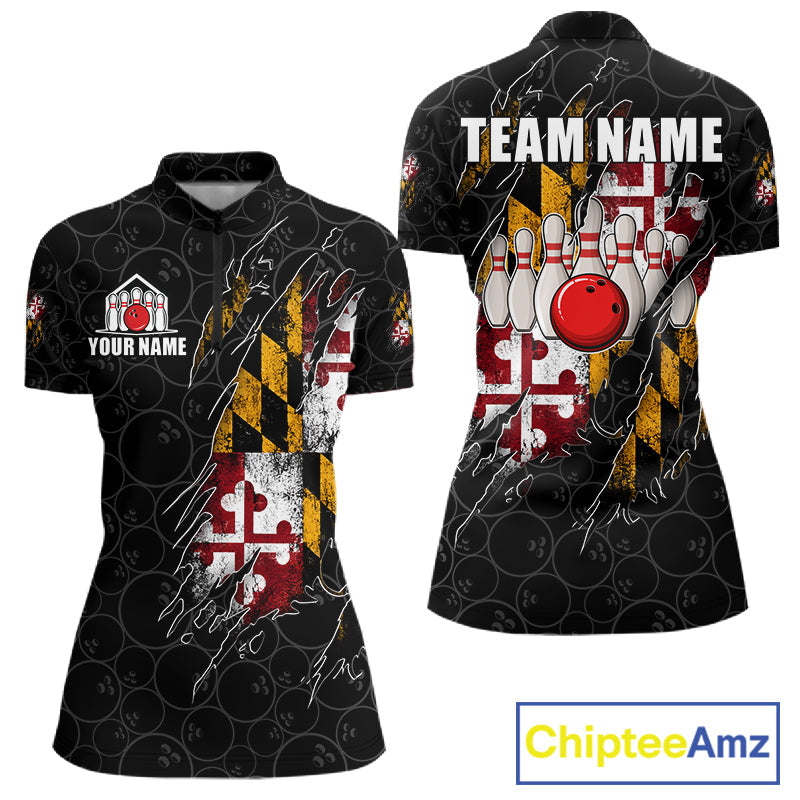 Vintage Maryland Flag Bowling Shirts Custom Patriotic Bowling Team Jersey