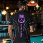 Custom Black And Purple 8 Ball Crown Billiard Shirts, Pool Team Jersey Polo & 1/4 Zip