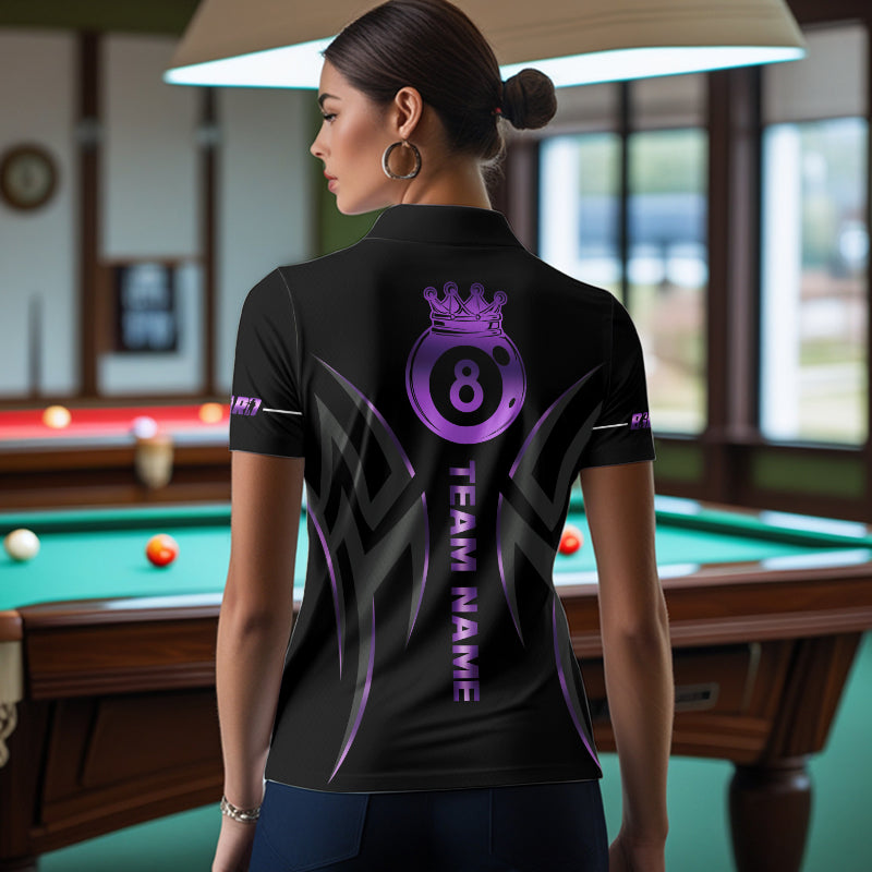 Custom Black And Purple 8 Ball Crown Billiard Shirts, Pool Team Jersey Polo & 1/4 Zip