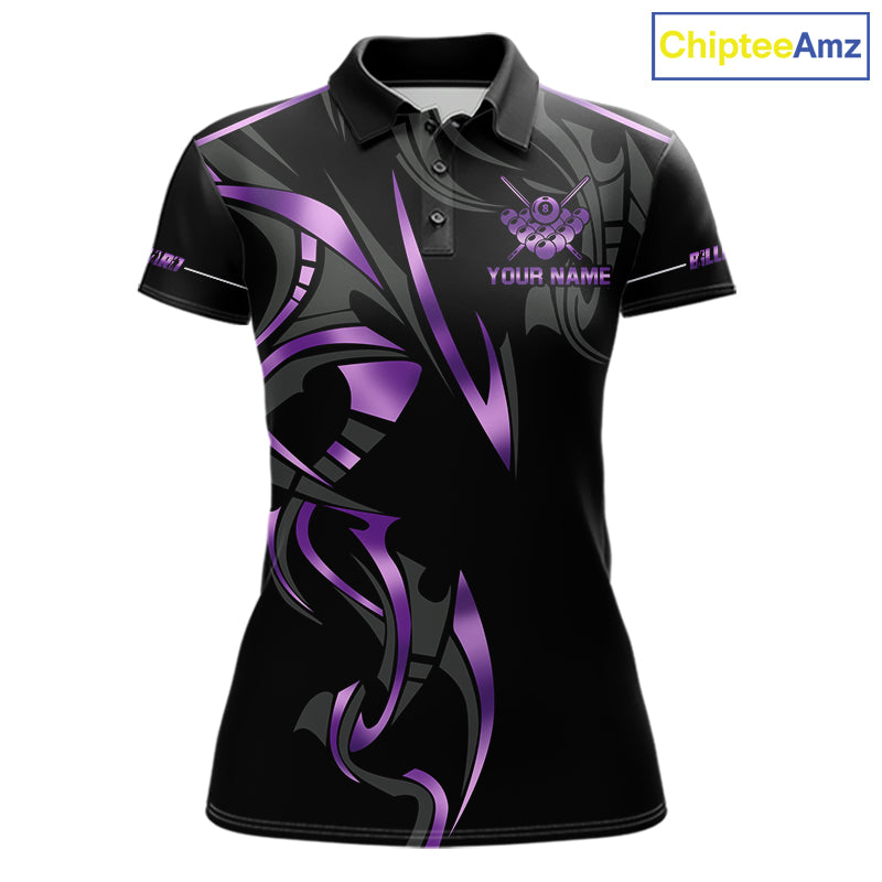 Custom Black And Purple 8 Ball Crown Billiard Shirts, Pool Team Jersey Polo & 1/4 Zip