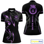 Custom Black And Purple 8 Ball Crown Billiard Shirts, Pool Team Jersey Polo & 1/4 Zip