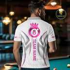 Custom White And Pink 8 Ball Crown Billiard Shirts, Pool Team Jersey Polo & 1/4 Zip