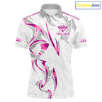 Custom White And Pink 8 Ball Crown Billiard Shirts, Pool Team Jersey Polo & 1/4 Zip