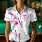 Custom White And Pink 8 Ball Crown Billiard Shirts, Pool Team Jersey Polo & 1/4 Zip