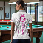 Custom White And Pink 8 Ball Crown Billiard Shirts, Pool Team Jersey Polo & 1/4 Zip