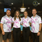Custom White And Pink 8 Ball Crown Billiard Shirts, Pool Team Jersey Polo & 1/4 Zip