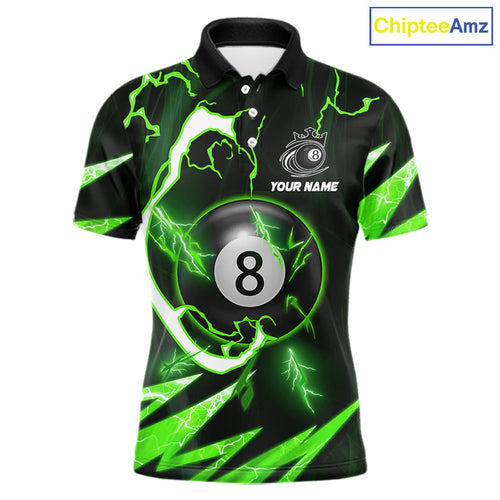 Personalized Green 8 Ball Pool Billiard Shirts Custom Thunder Lightning Pool Jerseys
