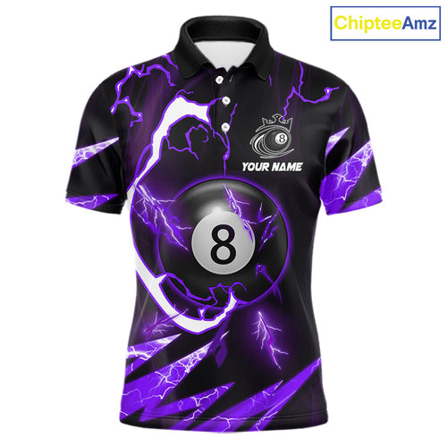Personalized Purple 8 Ball Pool Billiard Shirts Custom Thunder Lightning Pool Jerseys