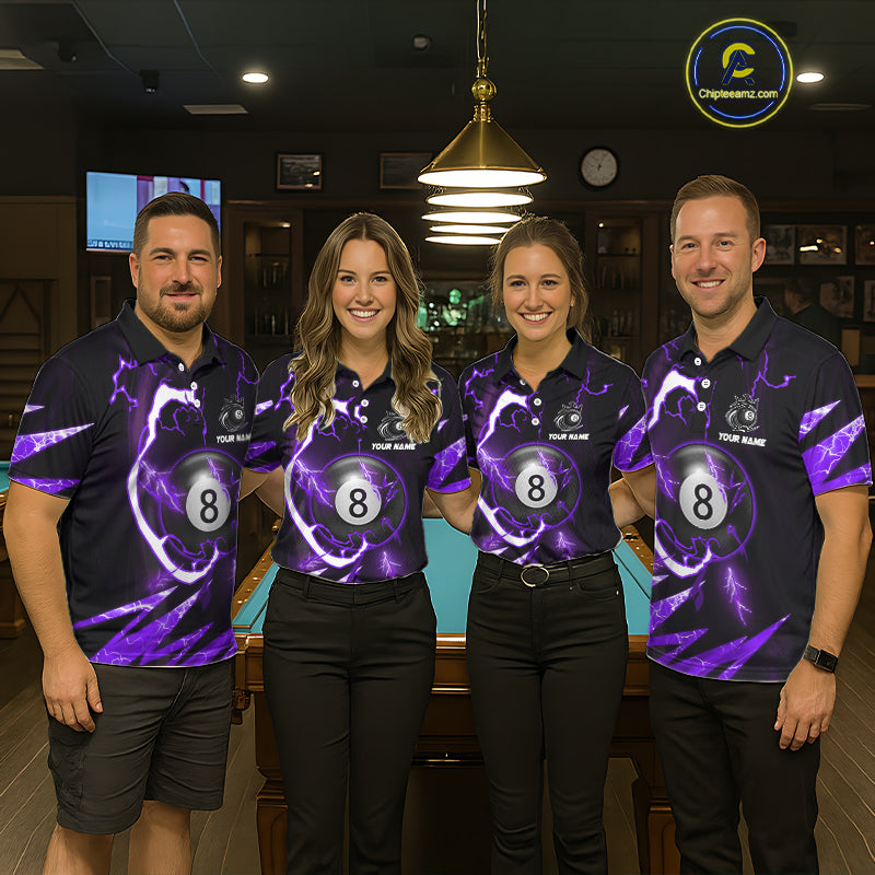 Personalized Purple 8 Ball Pool Billiard Shirts Custom Thunder Lightning Pool Jerseys