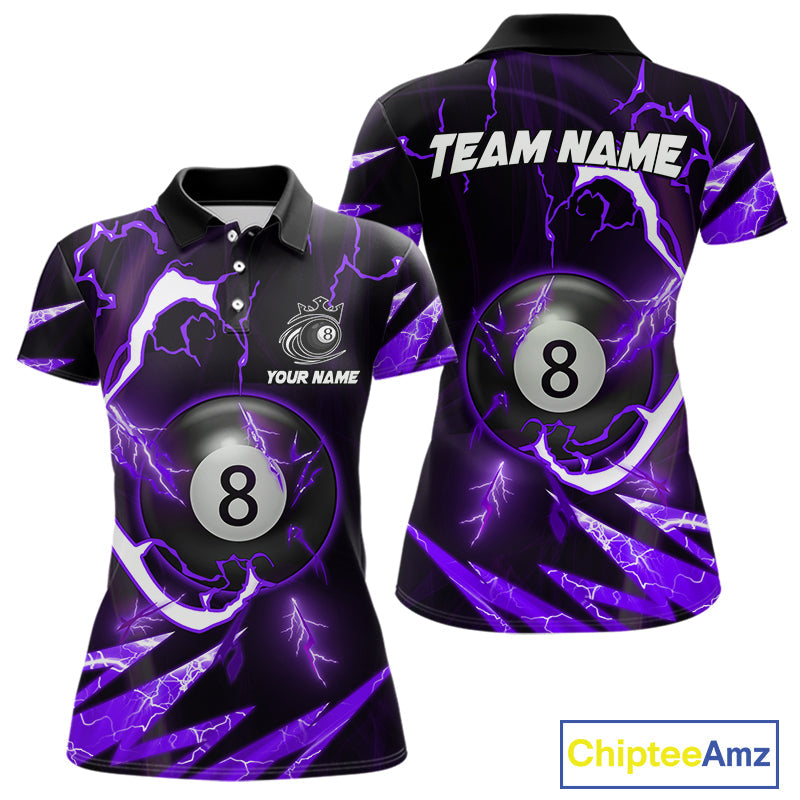 Personalized Purple 8 Ball Pool Billiard Shirts Custom Thunder Lightning Pool Jerseys