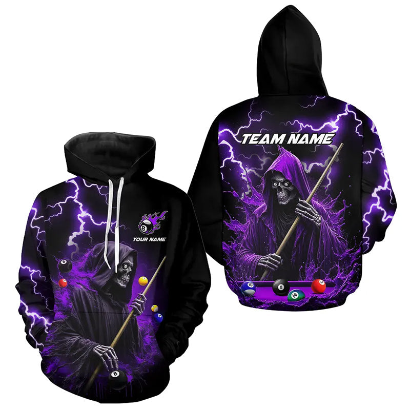 Purple Grim Reaper Thunder Lightning Billiard Hoodie And Custom 8 Ball Hoodie Jersey