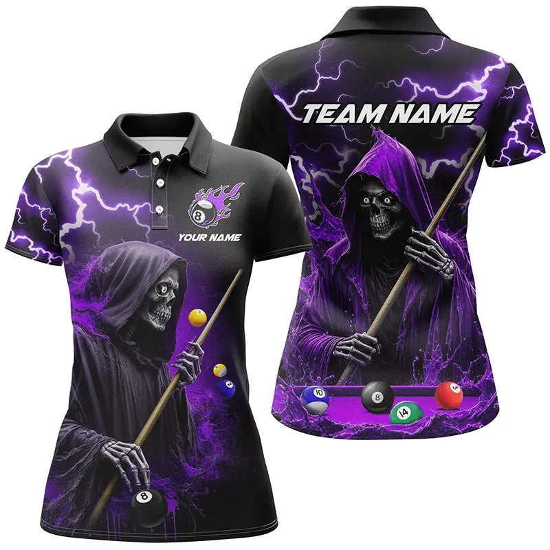 Purple Grim Reaper Billiard Shirts Custom Thunder Lightning Team League Billiard Jerseys