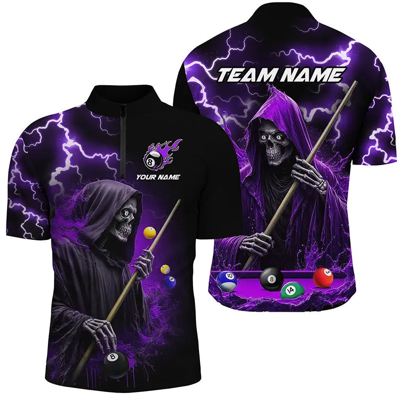 Purple Grim Reaper Billiard Shirts Custom Thunder Lightning Team League Billiard Jerseys