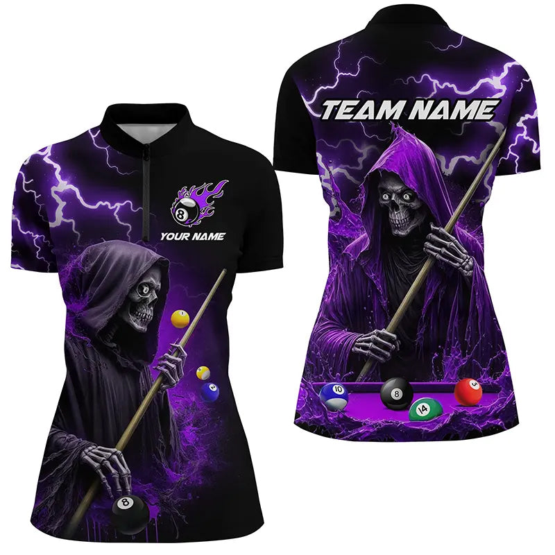 Purple Grim Reaper Billiard Shirts Custom Thunder Lightning Team League Billiard Jerseys
