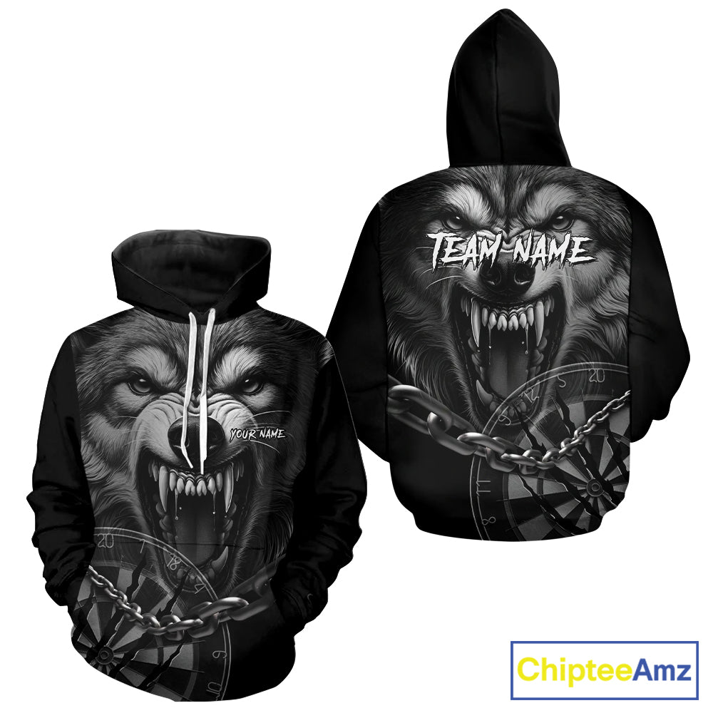 Personalized Snarling Wolf Darts Hoodie And Custom Darts Jersey, Darts Team Shirt