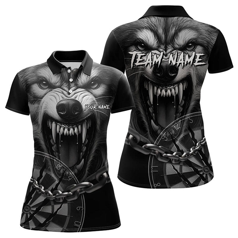 Personalized Snarling Wolf Darts Polo & Quarter Zip Custom Dart Shirts Cool Dart Jerseys