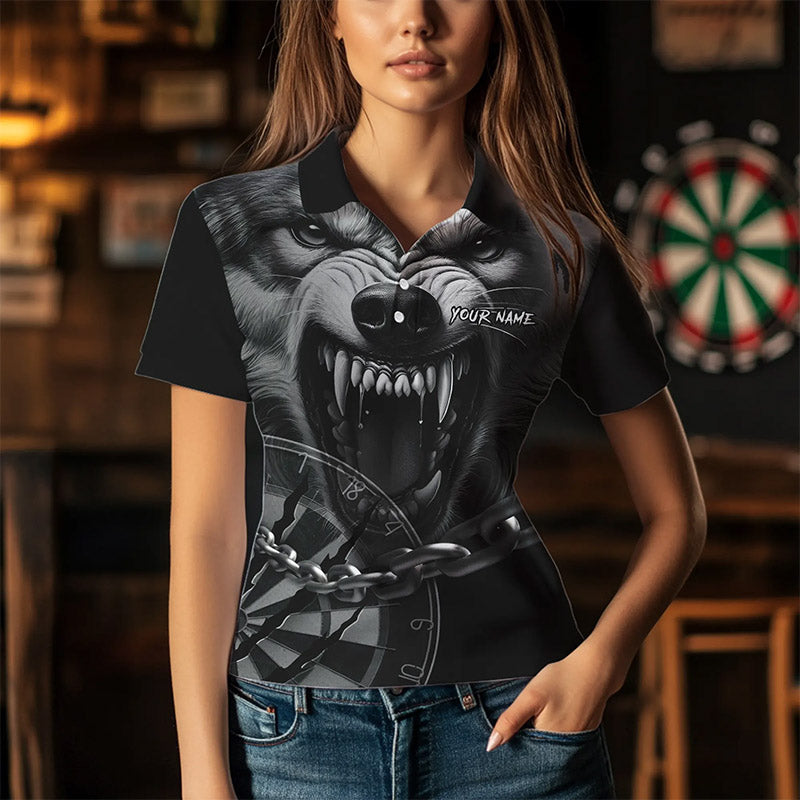 Personalized Snarling Wolf Darts Polo & Quarter Zip Custom Dart Shirts Cool Dart Jerseys