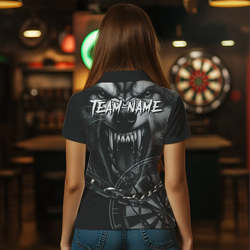 Personalized Snarling Wolf Darts Polo & Quarter Zip Custom Dart Shirts Cool Dart Jerseys