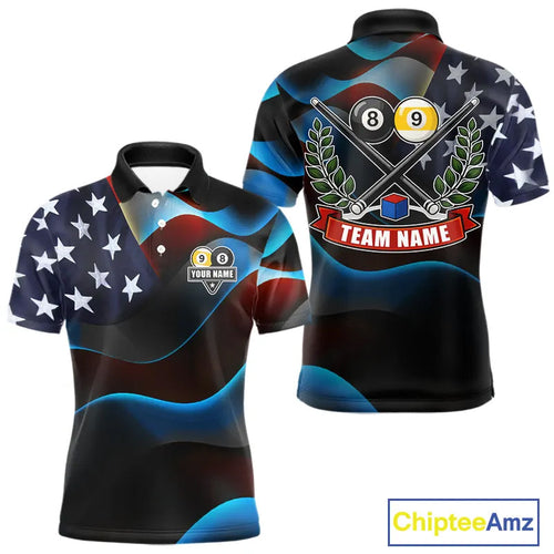 Personalized American Flag 8 Ball & 9 Ball Billiard Shirt, Patriotic Pool Team Jersey