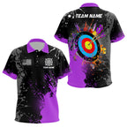 Personalized Paint Purple 3D Target Archery Polo Shirts Custom Name Archery Jerseys Attire