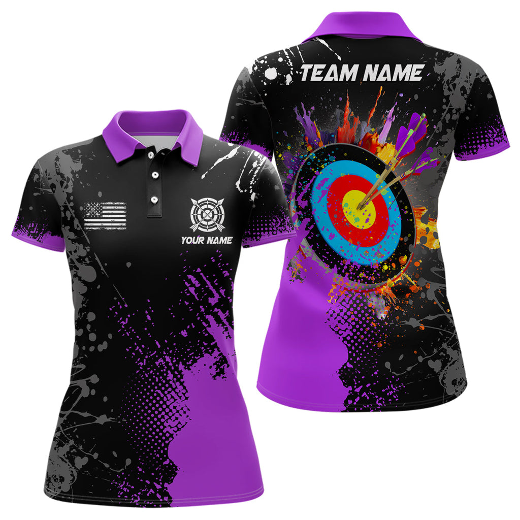 Personalized Paint Purple 3D Target Archery Polo Shirts Custom Name Archery Jerseys Attire