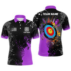 Personalized Paint Purple 3D Target Archery Polo Shirts Custom Name Archery Jerseys Attire