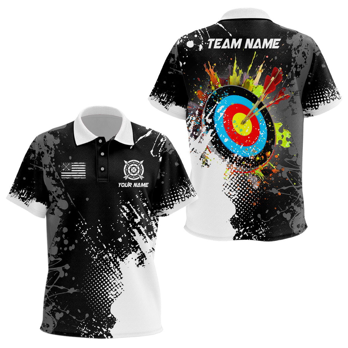 Personalized Paint White 3D Target Archery Polo Shirts, Archery Jerseys Attires