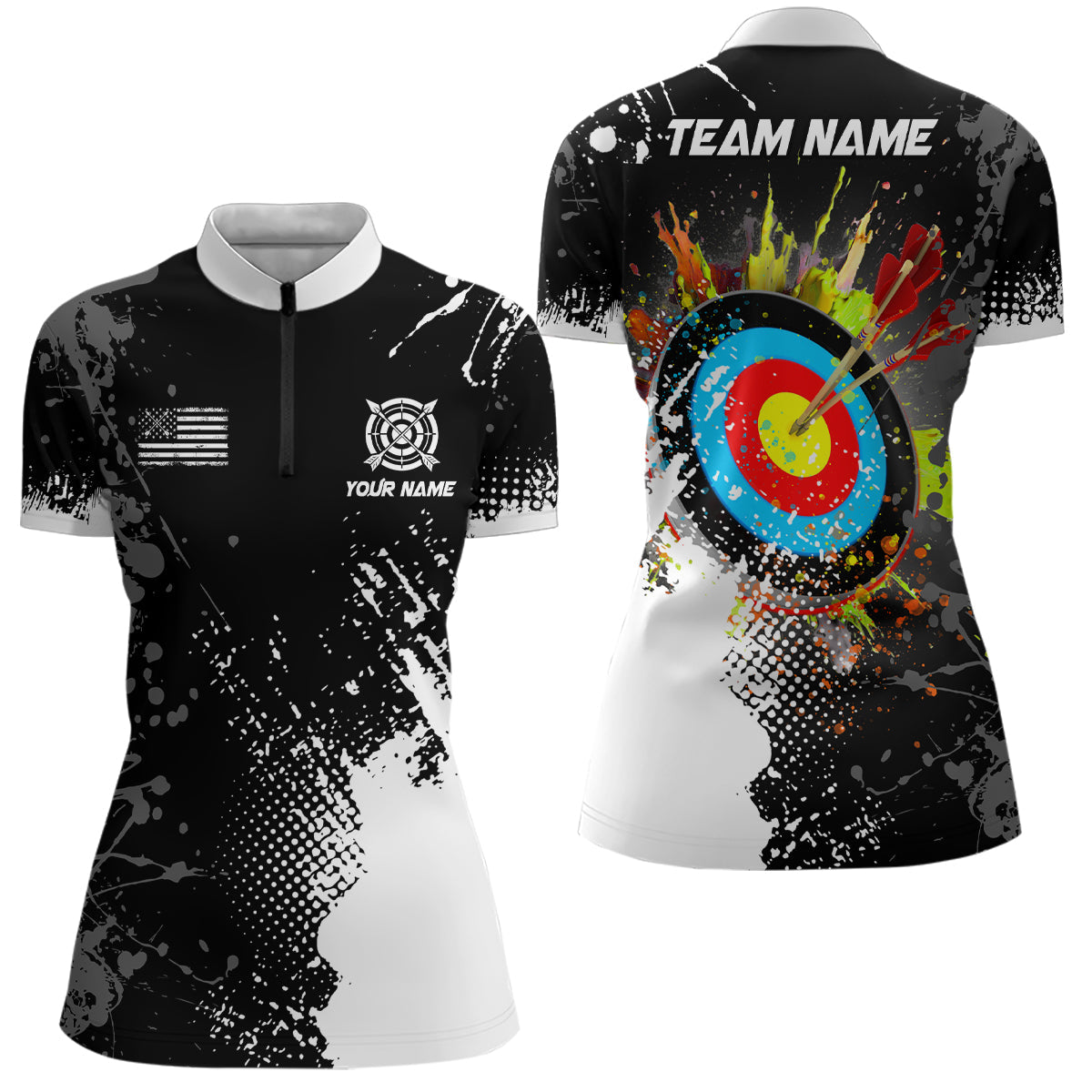 Personalized Paint White 3D Target Archery Polo & Quarter-Zip Shirts, Archery Jerseys Attires