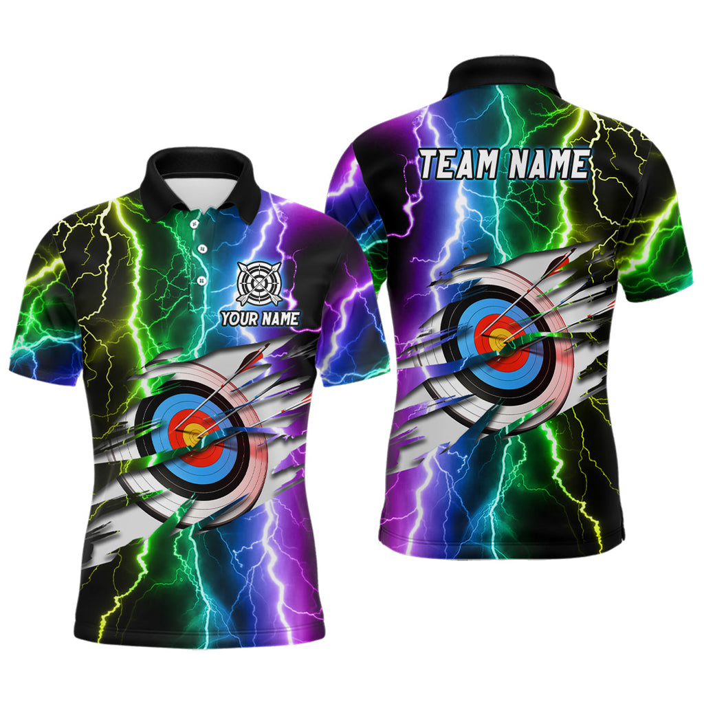 Personalized Archery Colorful Thunder Lightning Polo Shirts Custom Archery 3d Target Shirts