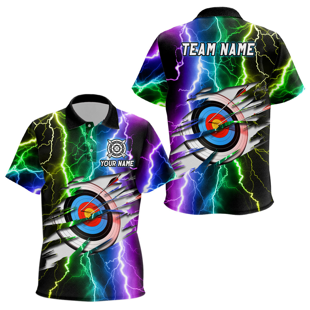 Personalized Archery Colorful Thunder Lightning Polo Shirts Custom Archery 3d Target Shirts
