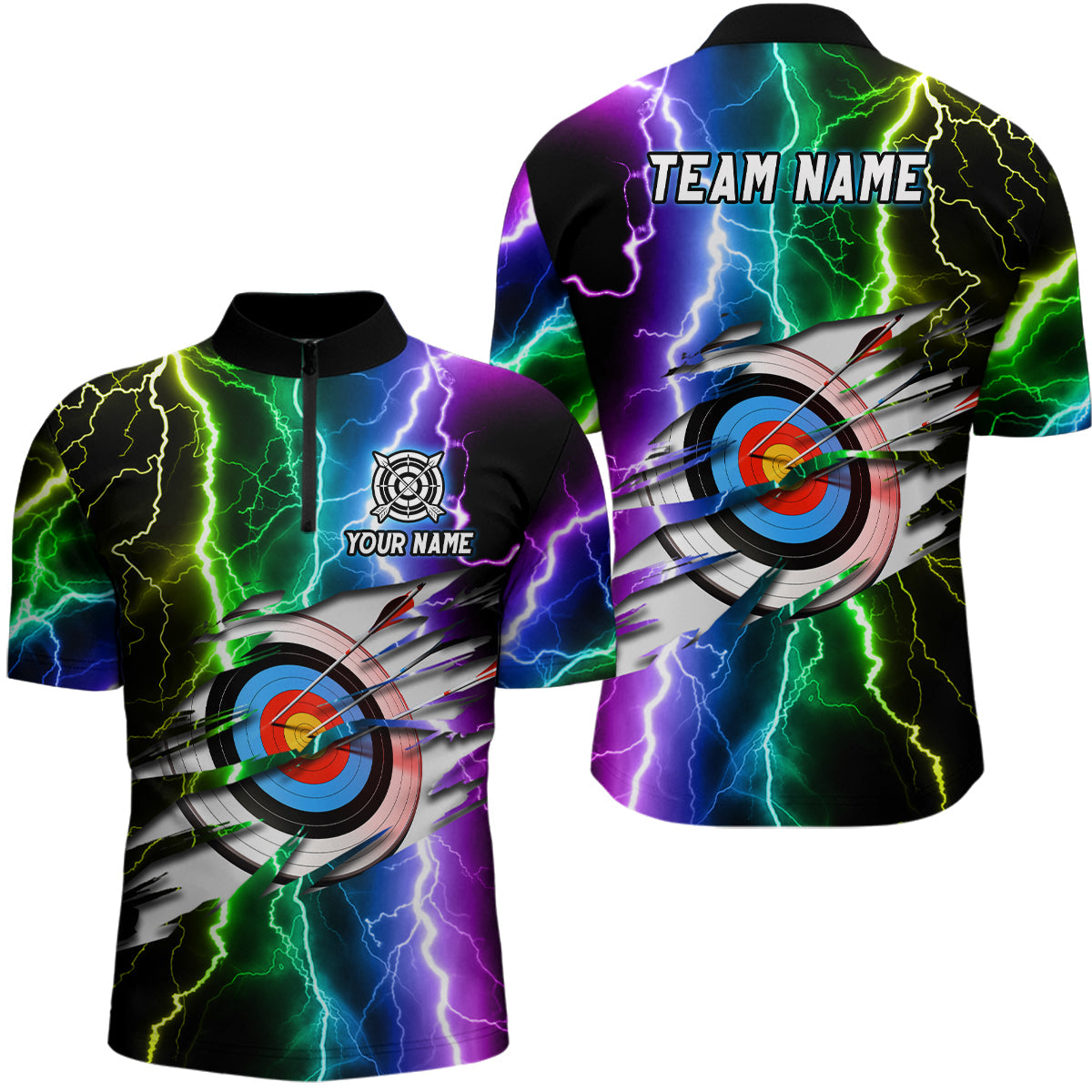 Personalized Archery Colorful Lightning Quarter-Zip Shirts, Archery 3d Target Shirts