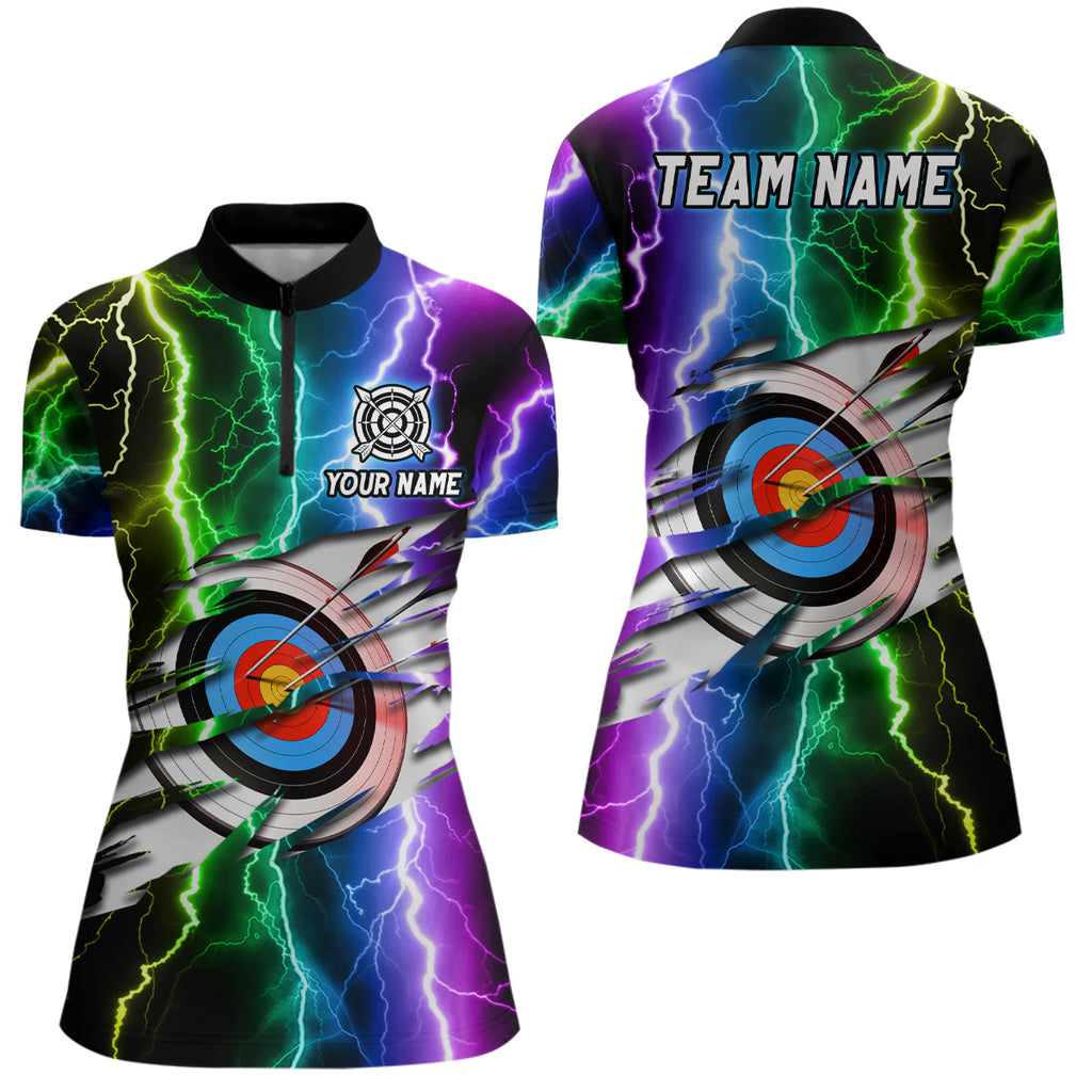Personalized Archery Colorful Lightning Quarter-Zip Shirts, Archery 3d Target Shirts