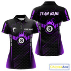 Personalized Purple 8 Ball Flame Billiard Polo & Quarter Zip, 8 Ball Pool Team Jersey